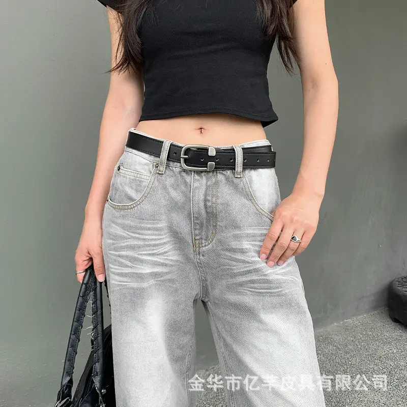Women's High-end Belt Ins Jeans Light Grey Casual — feature 6