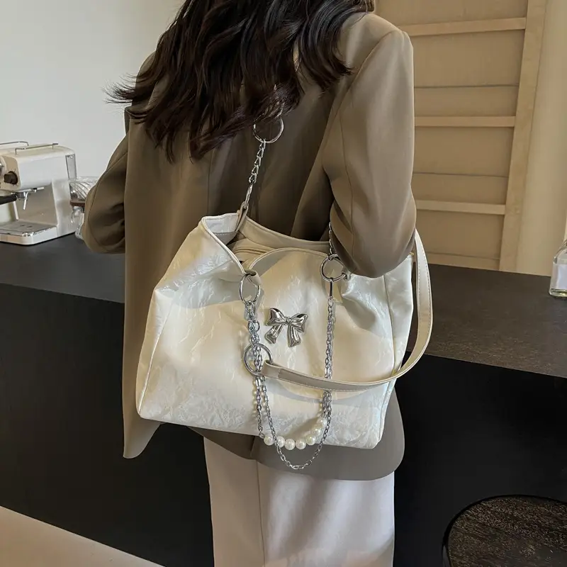 Brown Leather Chain Tote Bag for Women 2024 - Image 6