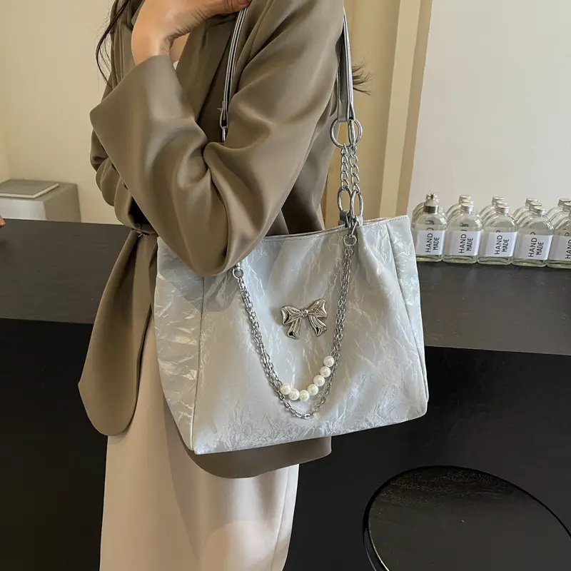 Brown Leather Chain Tote Bag for Women 2024 - Image 7