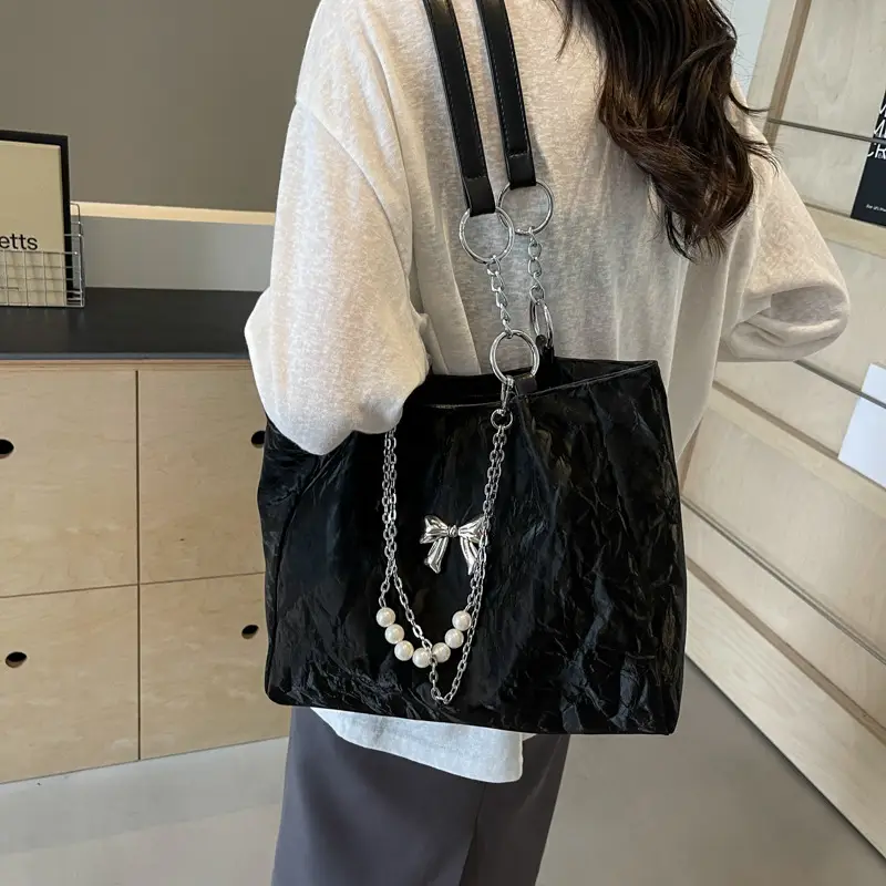 Brown Leather Chain Tote Bag for Women 2024 - Image 8