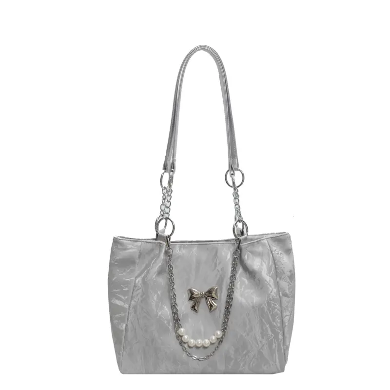 Brown Leather Chain Tote Bag for Women 2024 - Image 9