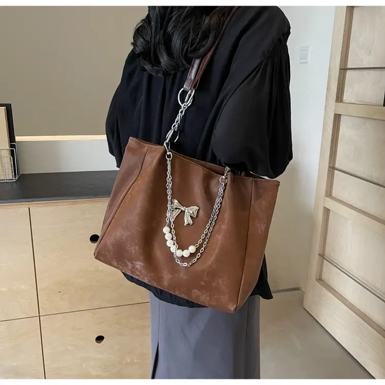 Brown Leather Chain Tote Bag for Women 2024 — feature 44