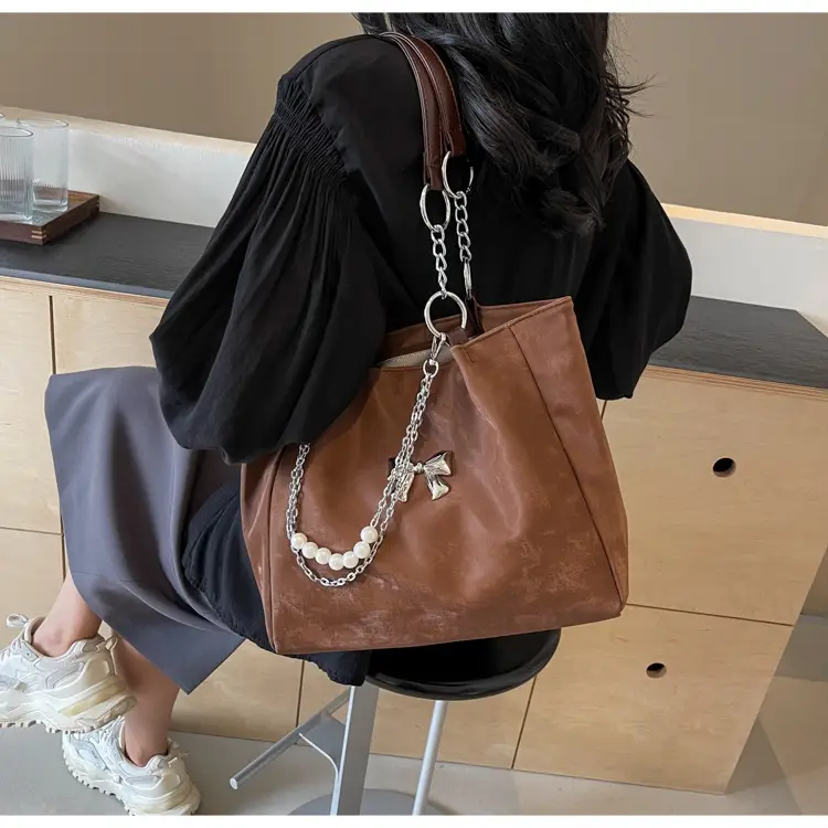 Brown Leather Chain Tote Bag for Women 2024 — feature 50