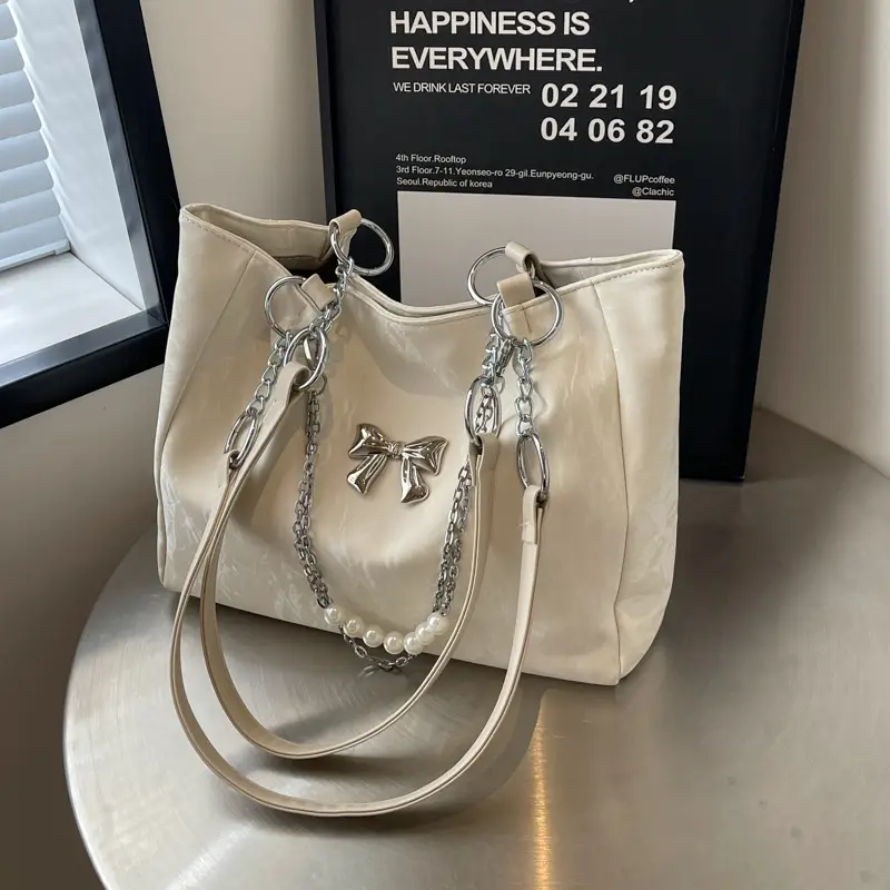Brown Leather Chain Tote Bag for Women 2024 - Image 4
