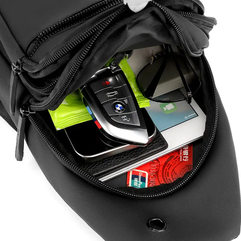 Men's Grey Nylon Crossbody Bag Lightweight Messenger - Image 6