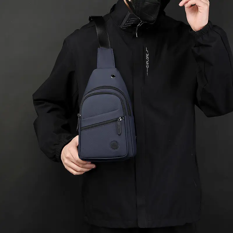 Men's Grey Nylon Crossbody Bag Lightweight Messenger - Image 7
