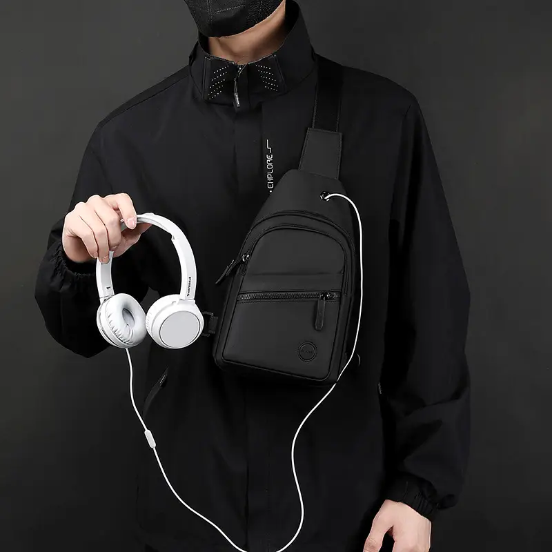 Men's Grey Nylon Crossbody Bag Lightweight Messenger - Image 8