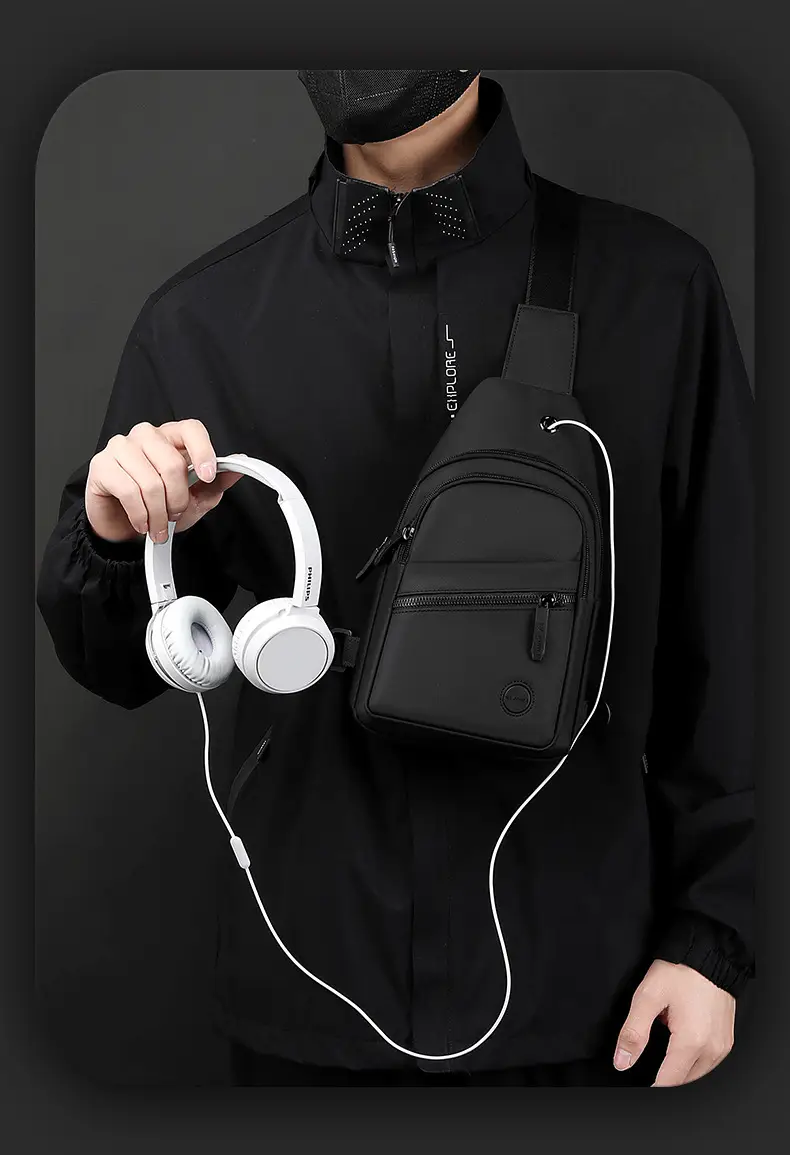 Men's Grey Nylon Crossbody Bag Lightweight Messenger — feature 19