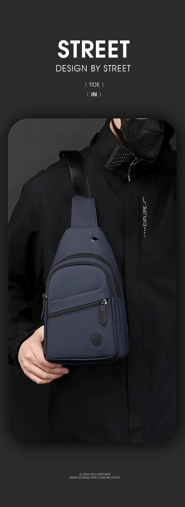 Men's Grey Nylon Crossbody Bag Lightweight Messenger — feature 3