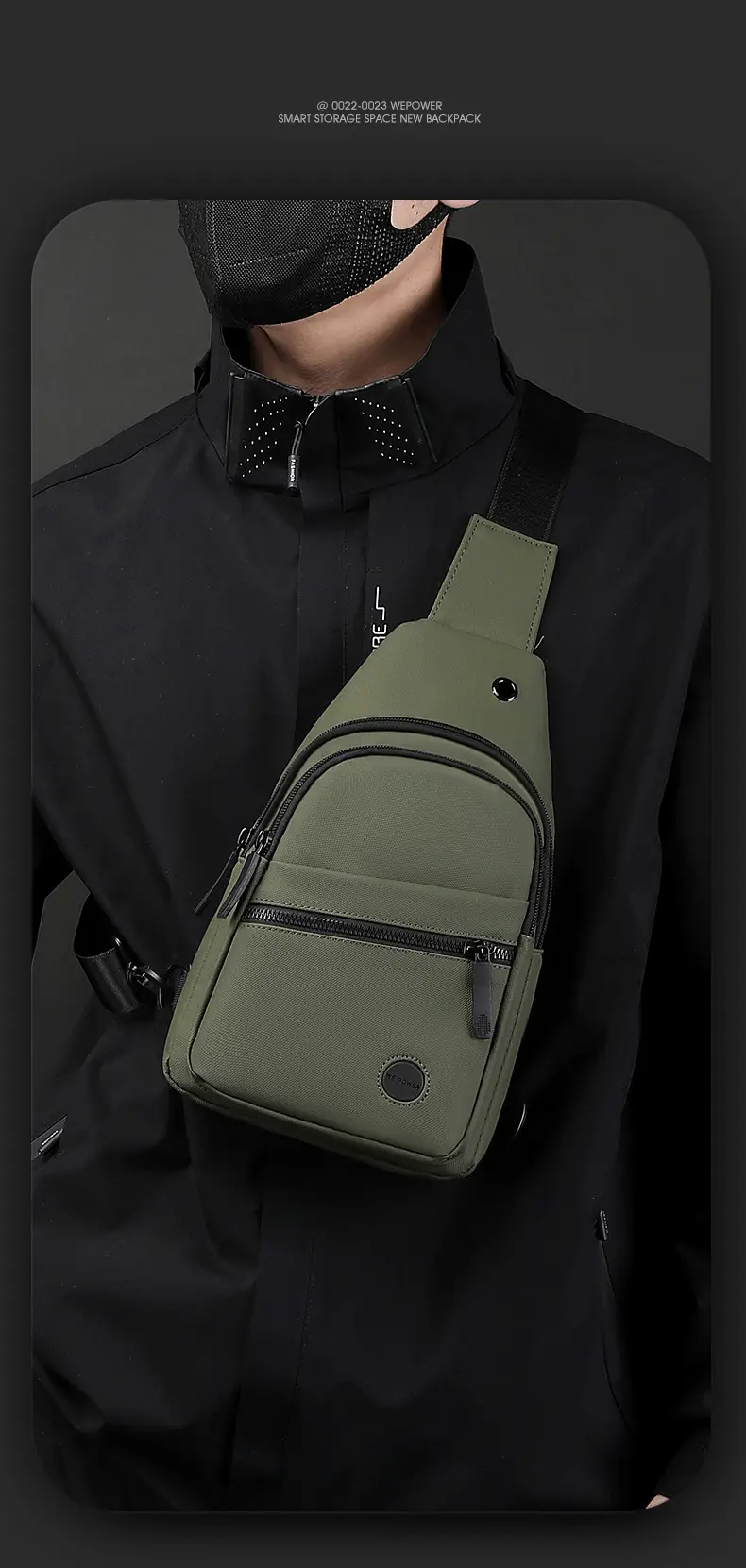 Men's Grey Nylon Crossbody Bag Lightweight Messenger — feature 5