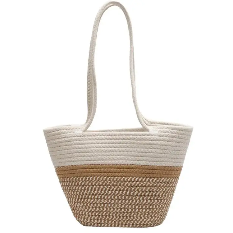 Women Large Straw Beach Tote Bag Beige - Image 12