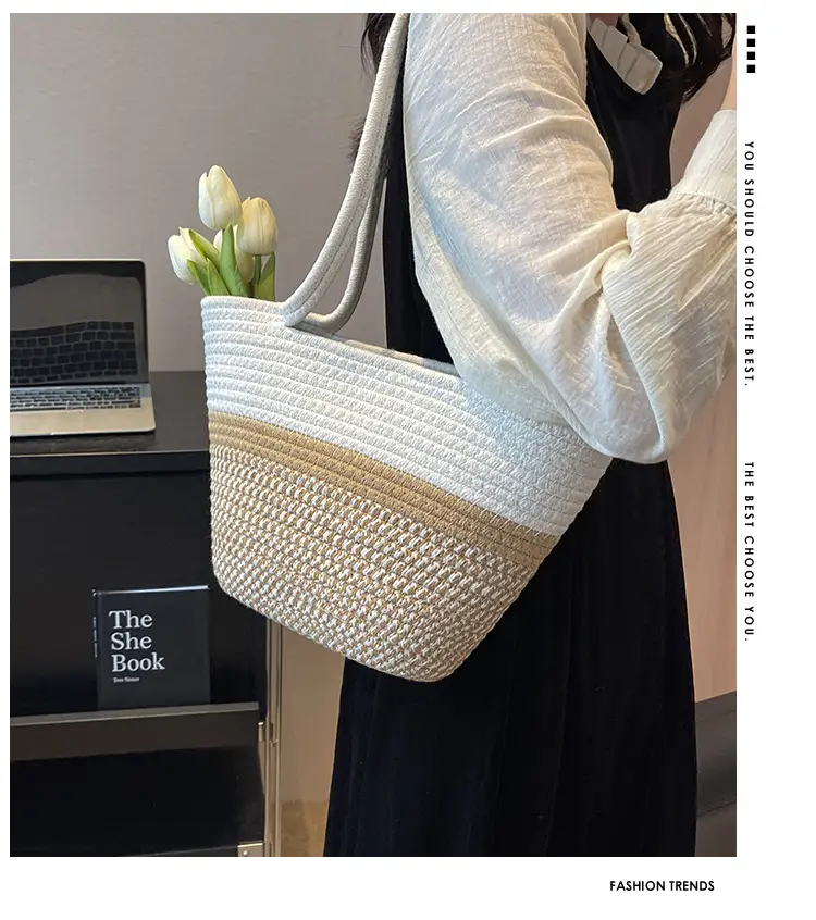 Women Large Straw Beach Tote Bag Beige — feature 3