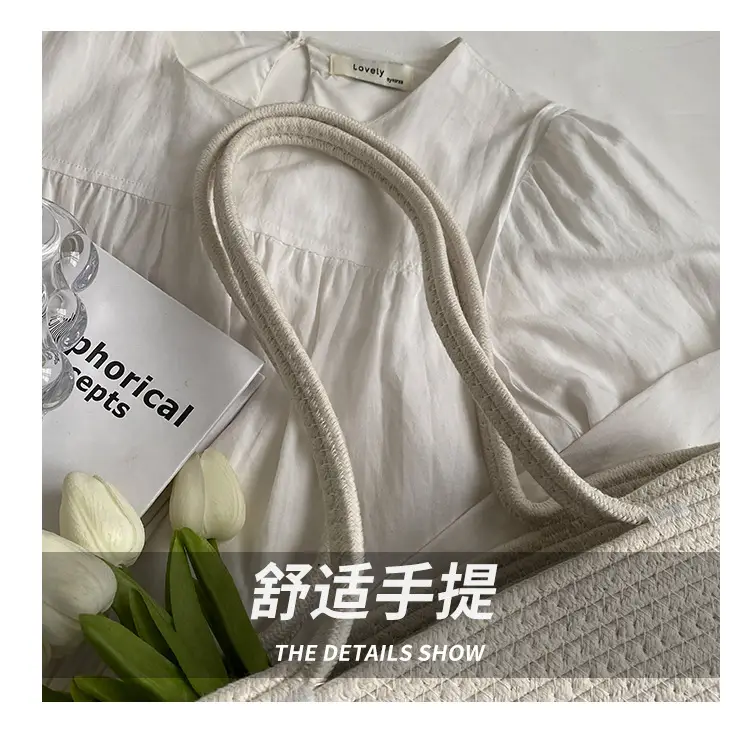 Women Large Straw Beach Tote Bag Beige — feature 6