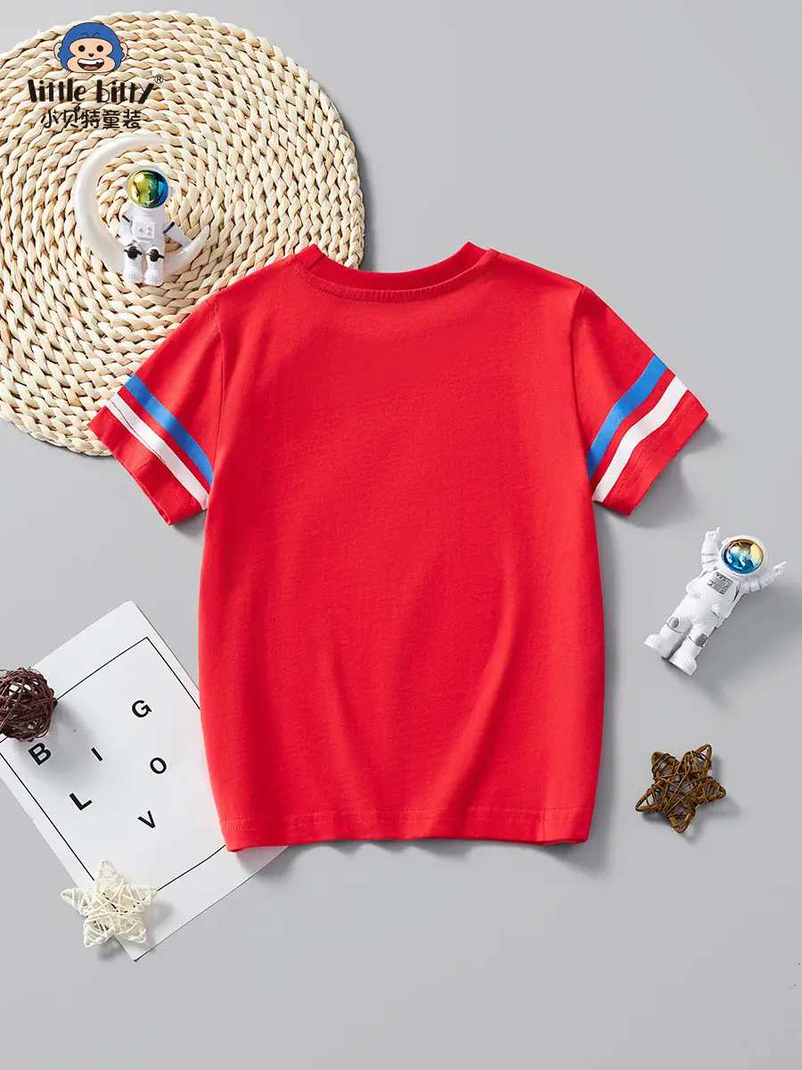 2025 Red Cartoon Print Kids T-Shirt Cotton Summer - Image 3