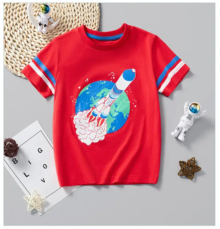 2025 Red Cartoon Print Kids T-Shirt Cotton Summer — feature 2