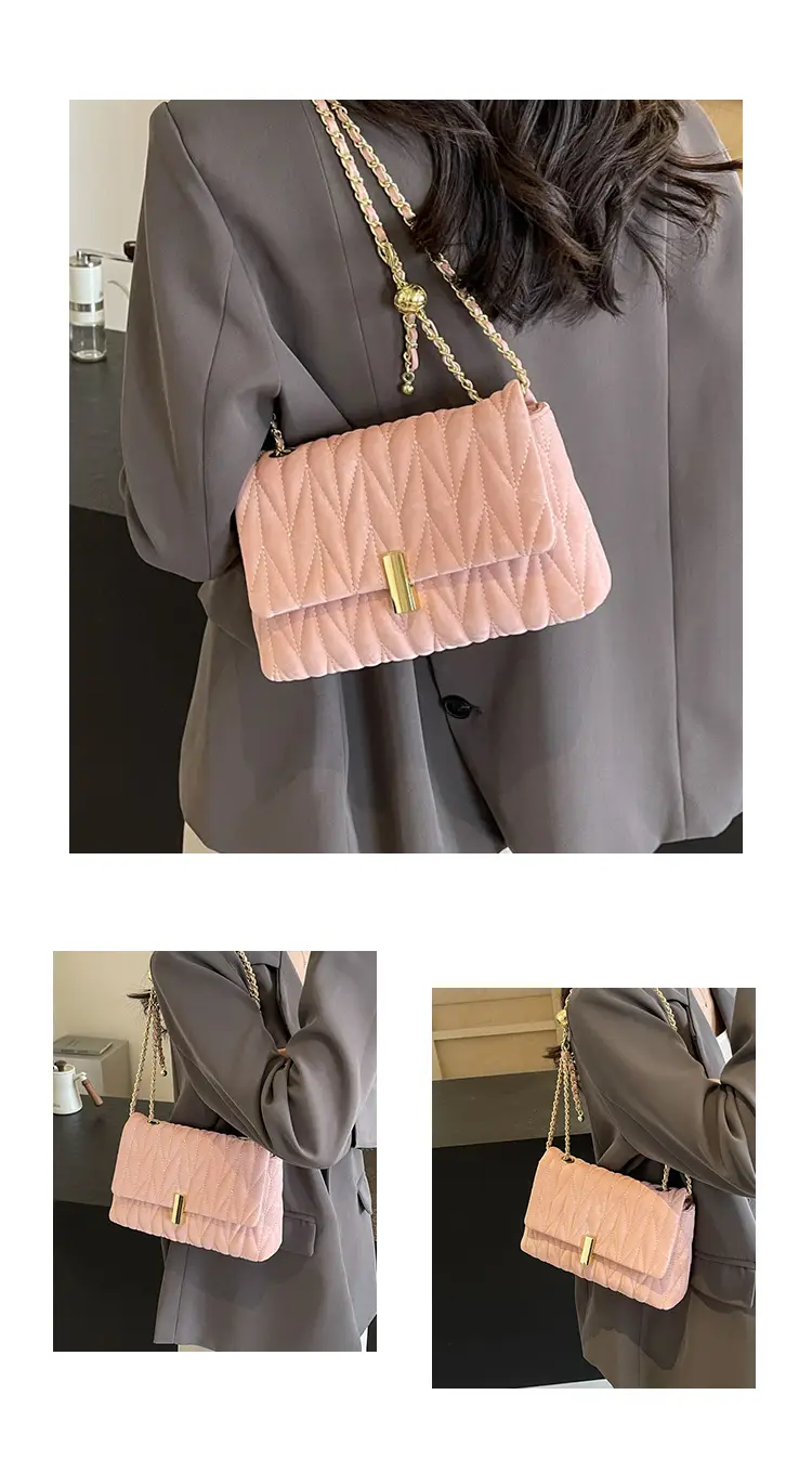 Women Pleated Chain Shoulder Bag Cream 2024 — feature 11