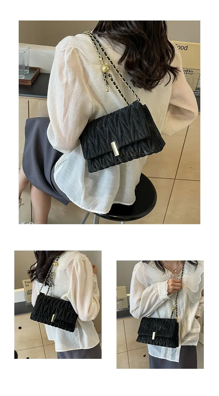 Women Pleated Chain Shoulder Bag Cream 2024 — feature 13