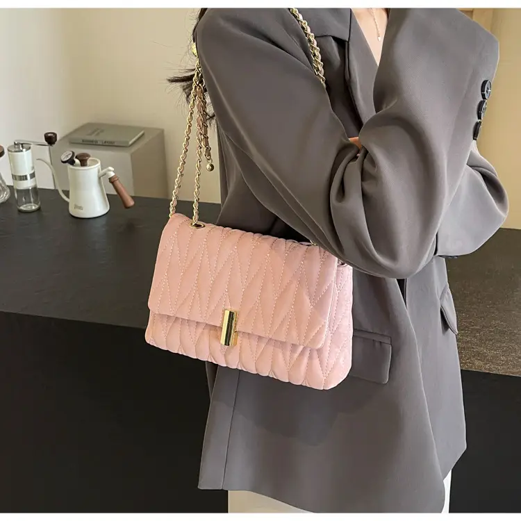 Women Pleated Chain Shoulder Bag Cream 2024 — feature 20