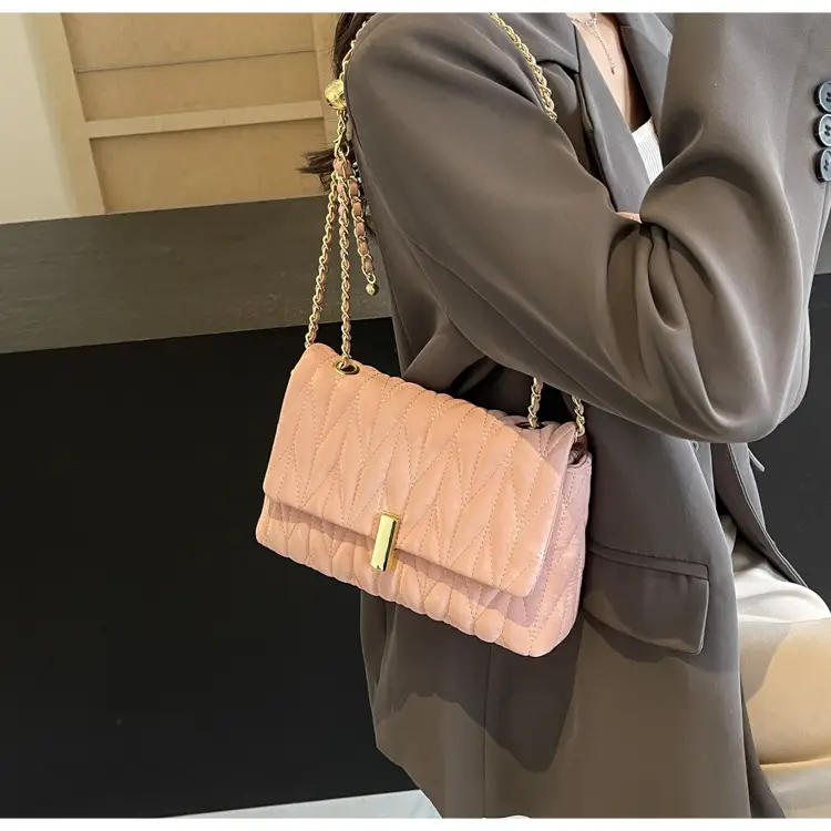 Women Pleated Chain Shoulder Bag Cream 2024 — feature 22