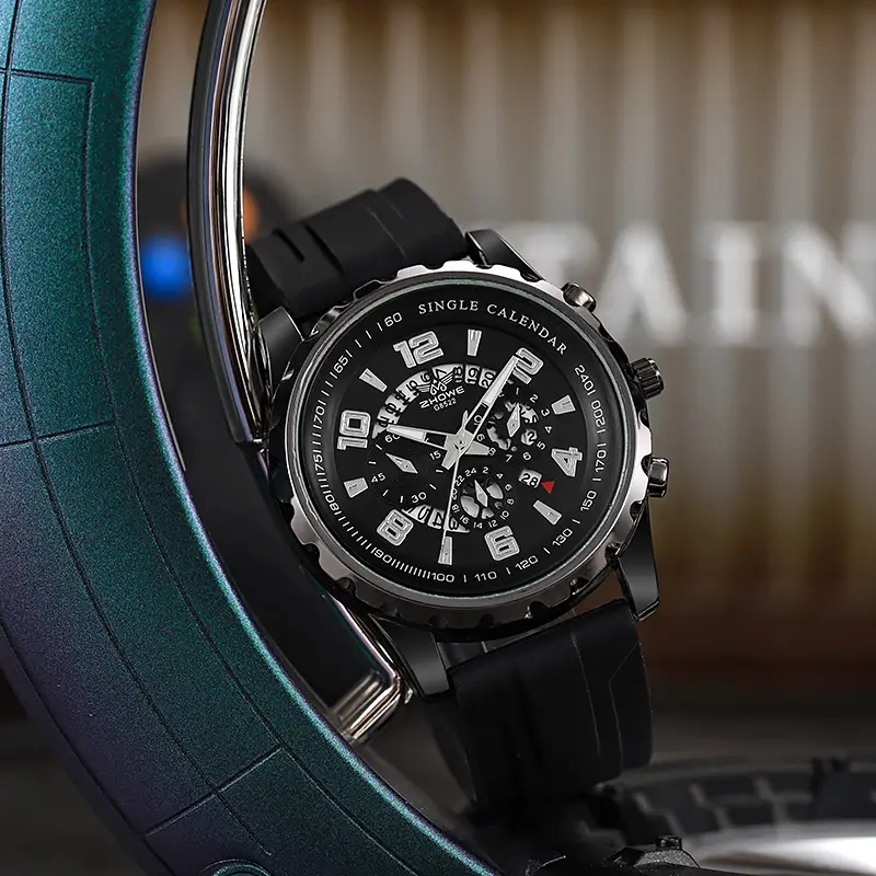 Men's Rose Gold Chronograph Watch with Black Strap — feature 6