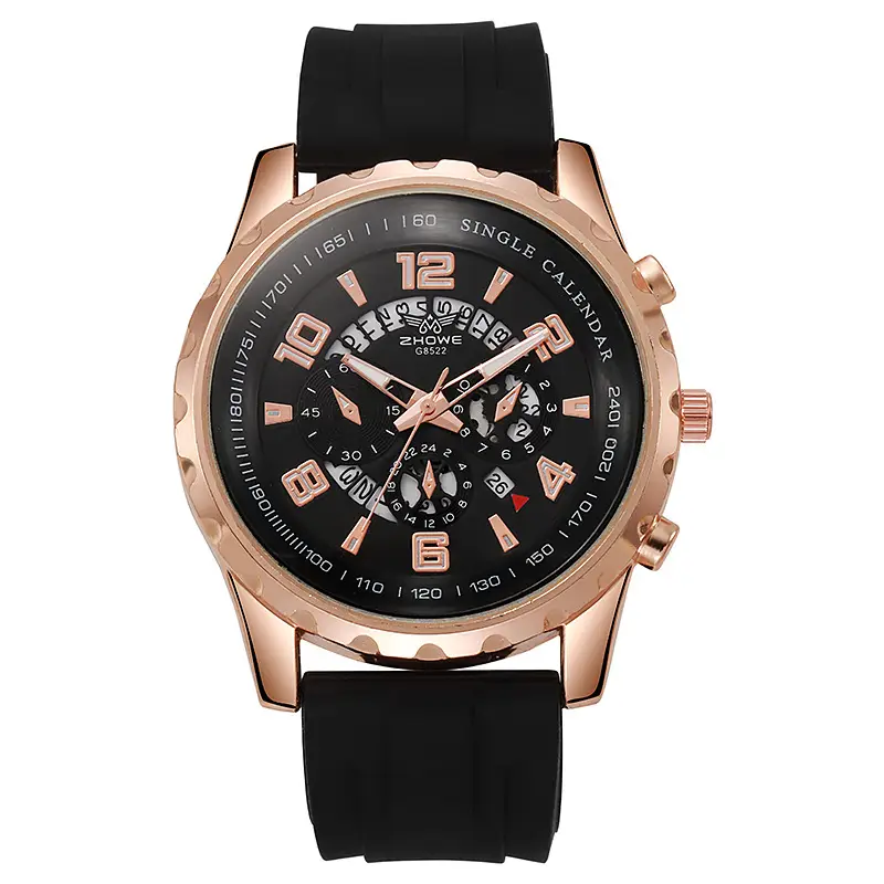 Men's Rose Gold Chronograph Watch with Black Strap