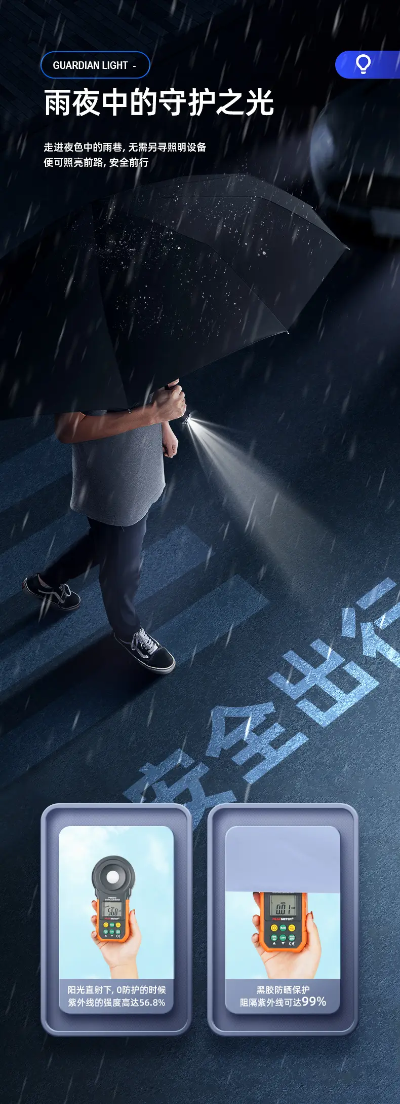 Adjustable Rotating LED Umbrella for Rain & Wind — feature 11