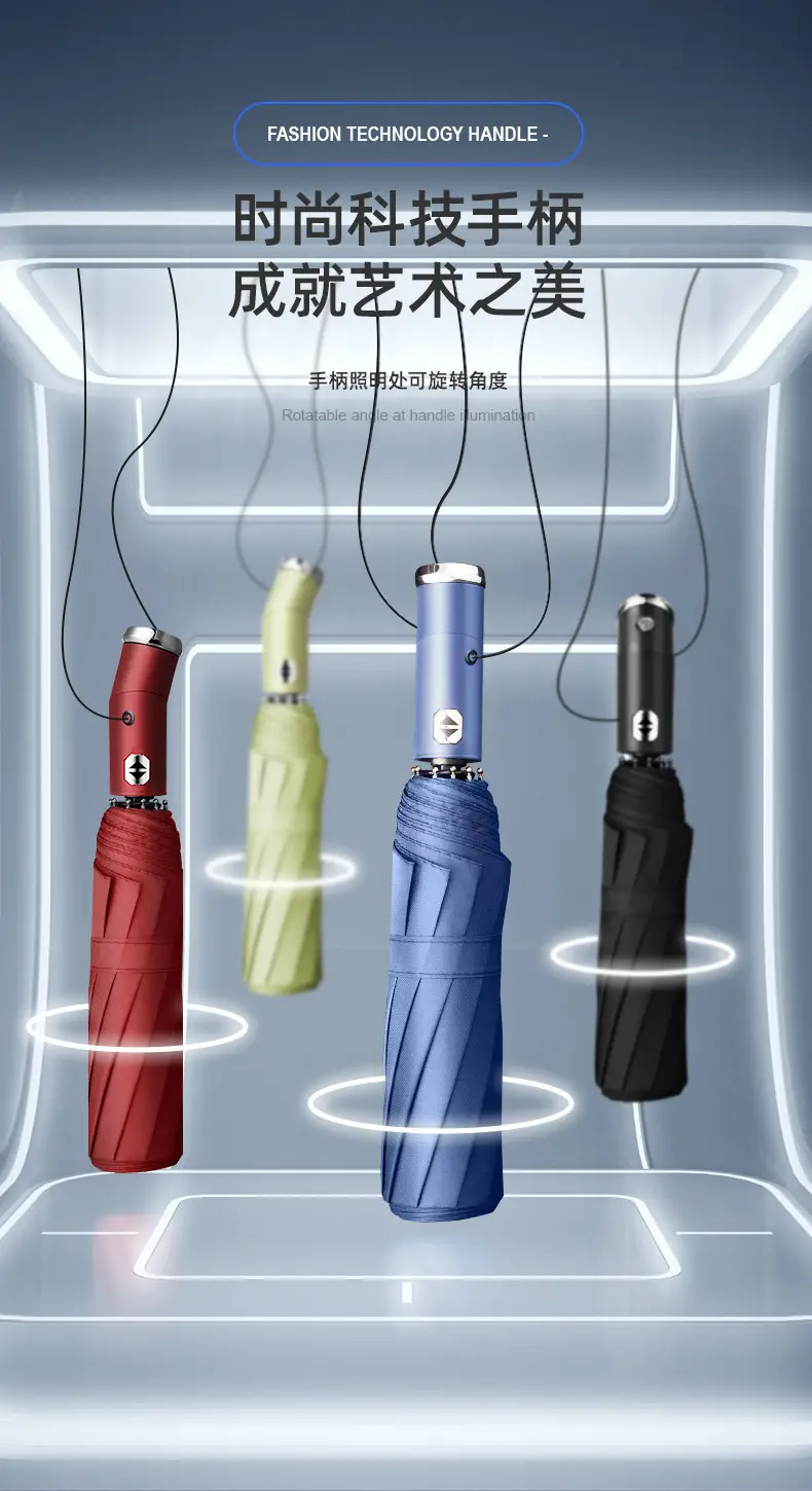 Adjustable Rotating LED Umbrella for Rain & Wind — feature 15