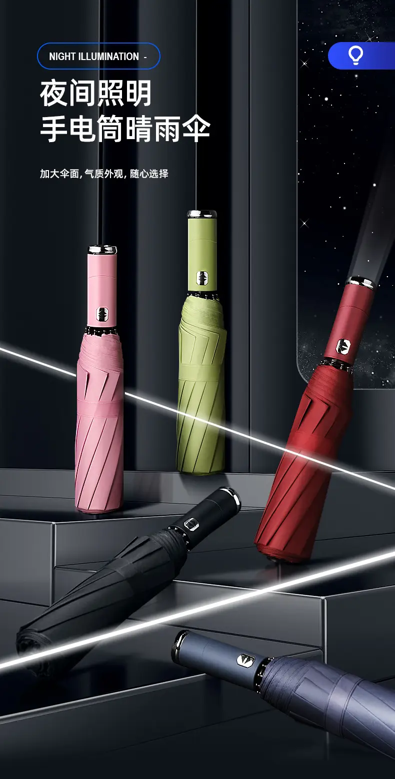 Adjustable Rotating LED Umbrella for Rain & Wind — feature 3
