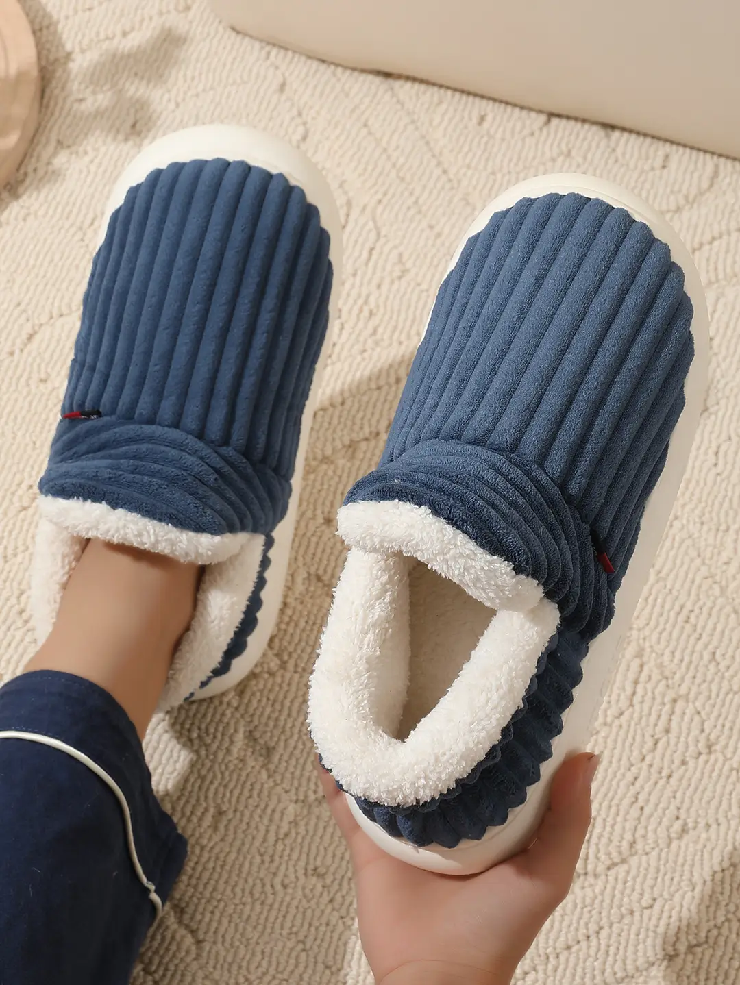 2024 in stock Foreign Trade Cross-border Labeling Cotton Shoes Winter fleece-lined Indoor Thick Bottom Non-slip Warm Cotton Slippers — feature 3