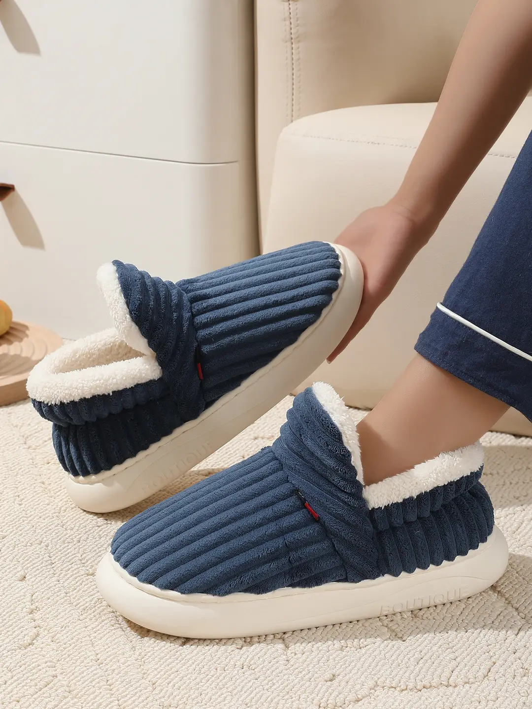 2024 in stock Foreign Trade Cross-border Labeling Cotton Shoes Winter fleece-lined Indoor Thick Bottom Non-slip Warm Cotton Slippers — feature 5
