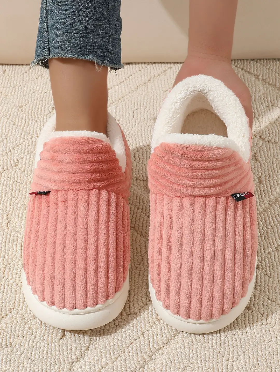 2024 in stock Foreign Trade Cross-border Labeling Cotton Shoes Winter fleece-lined Indoor Thick Bottom Non-slip Warm Cotton Slippers