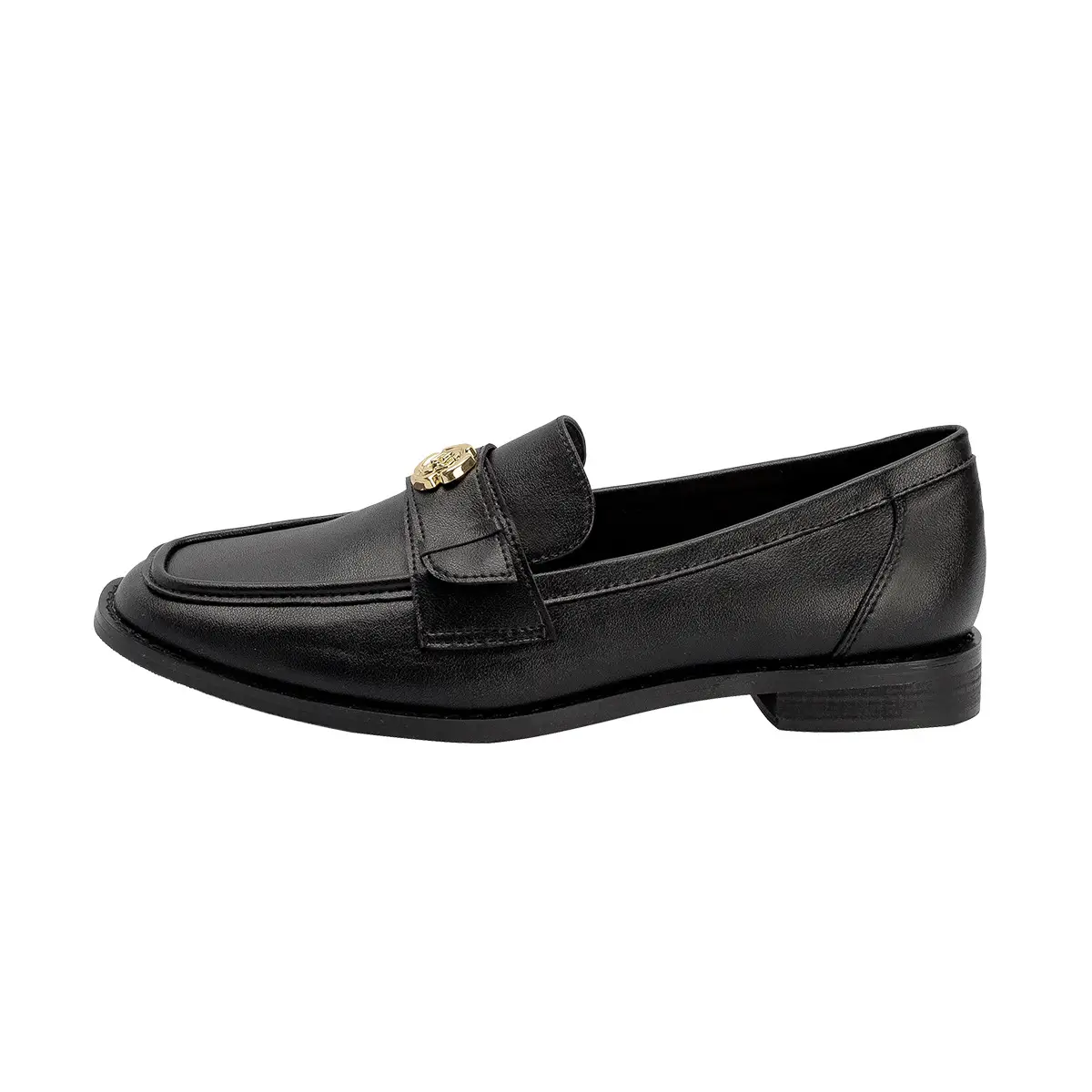 Women's Black Gold Coin Slip-on Loafers Low Heel