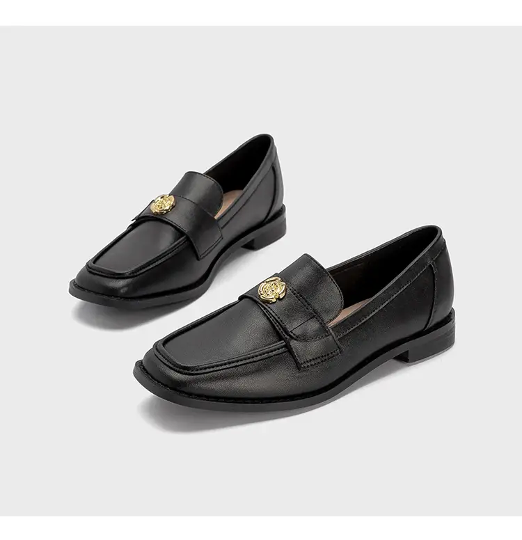 Women's Black Gold Coin Slip-on Loafers Low Heel — feature 10
