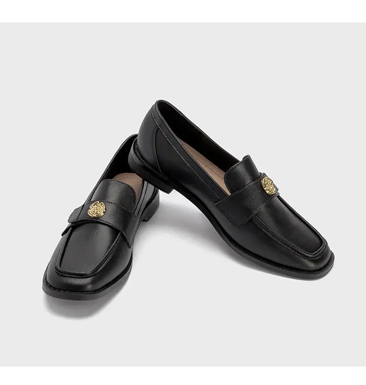 Women's Black Gold Coin Slip-on Loafers Low Heel — feature 11