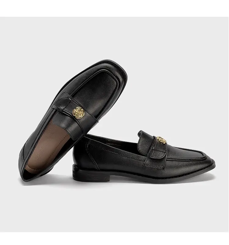Women's Black Gold Coin Slip-on Loafers Low Heel — feature 12