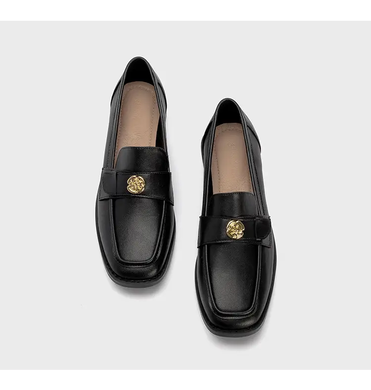 Women's Black Gold Coin Slip-on Loafers Low Heel — feature 9