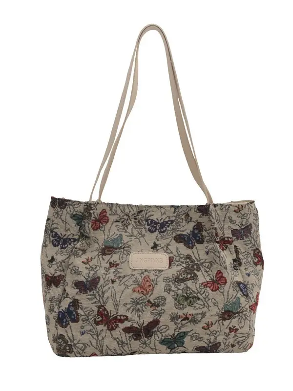 Large Capacity Floral Canvas Shoulder Tote Bag - Image 7