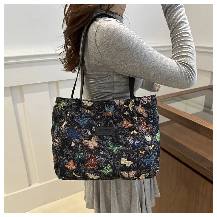 Large Capacity Floral Canvas Shoulder Tote Bag — feature 12