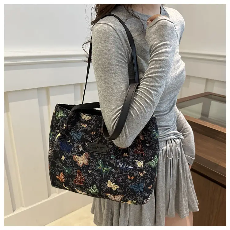 Large Capacity Floral Canvas Shoulder Tote Bag — feature 14