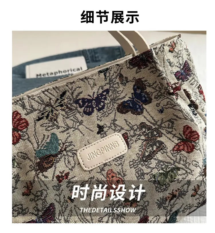 Large Capacity Floral Canvas Shoulder Tote Bag — feature 3