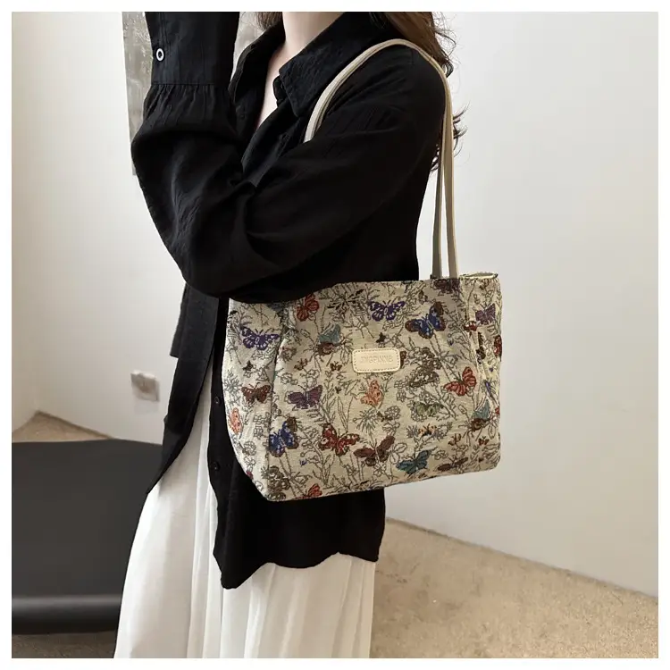 Large Capacity Floral Canvas Shoulder Tote Bag — feature 7