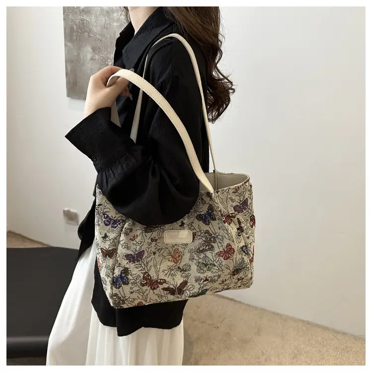 Large Capacity Floral Canvas Shoulder Tote Bag — feature 8