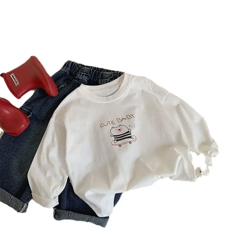 Children's Long Sleeve T-Shirt White Cotton Spring 2024 - Image 10