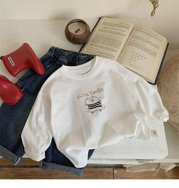 Children's Long Sleeve T-Shirt White Cotton Spring 2024 — feature 8