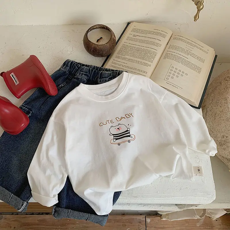 Children's Long Sleeve T-Shirt White Cotton Spring 2024 - Image 2