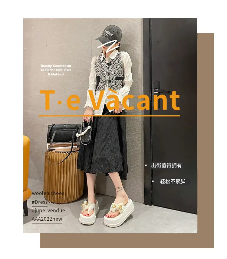 Thick-soled Platform High-heeled Flip-flops for Women, Cute Bow Bear Summer Beach Flip-flops, Non-slip Outer Wear Sandals — feature 1