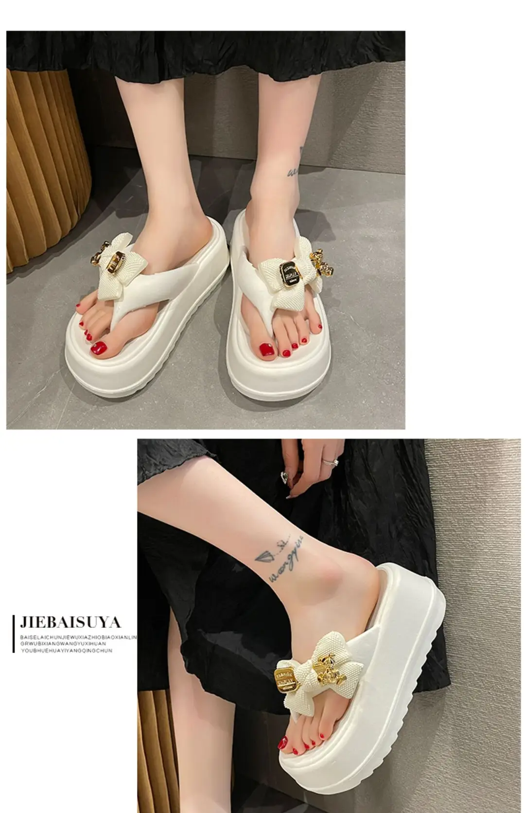 Thick-soled Platform High-heeled Flip-flops for Women, Cute Bow Bear Summer Beach Flip-flops, Non-slip Outer Wear Sandals — feature 10