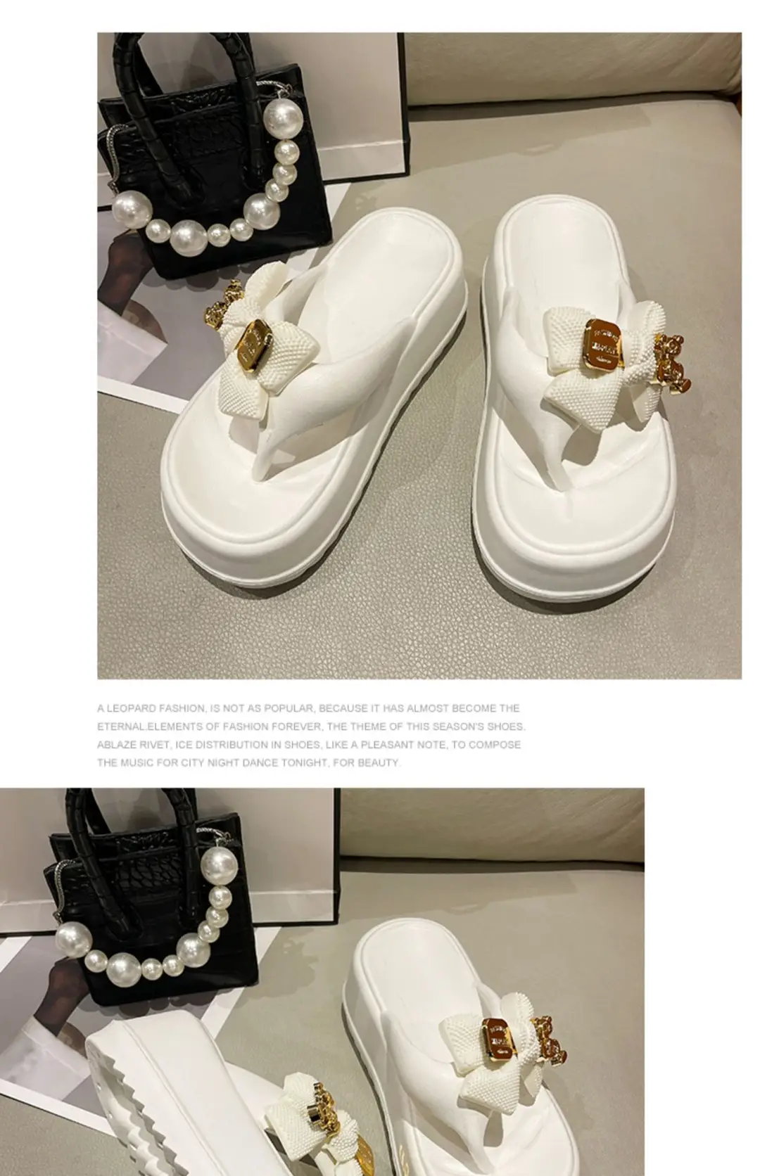 Thick-soled Platform High-heeled Flip-flops for Women, Cute Bow Bear Summer Beach Flip-flops, Non-slip Outer Wear Sandals — feature 14