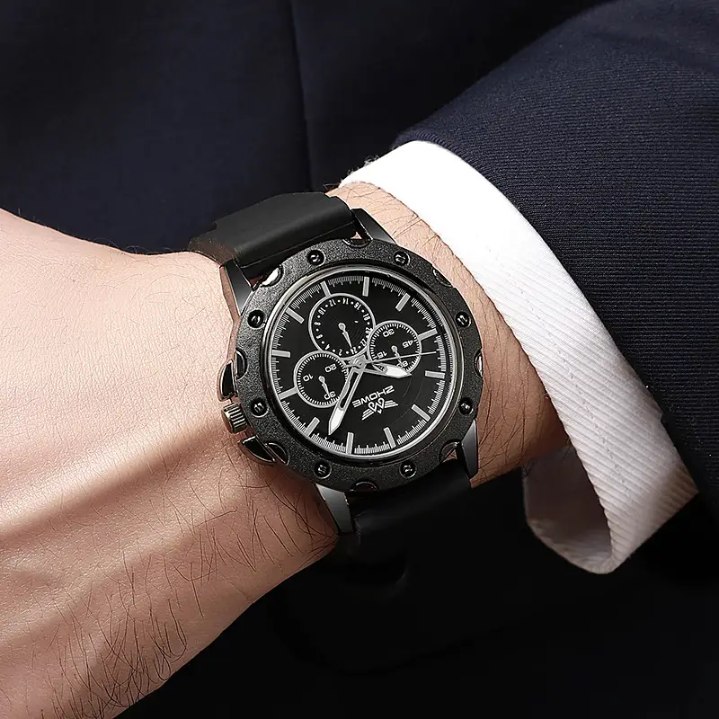 Men's Three-Eye Wormhole Scale Quartz Watch Brown Black Blue - Image 9
