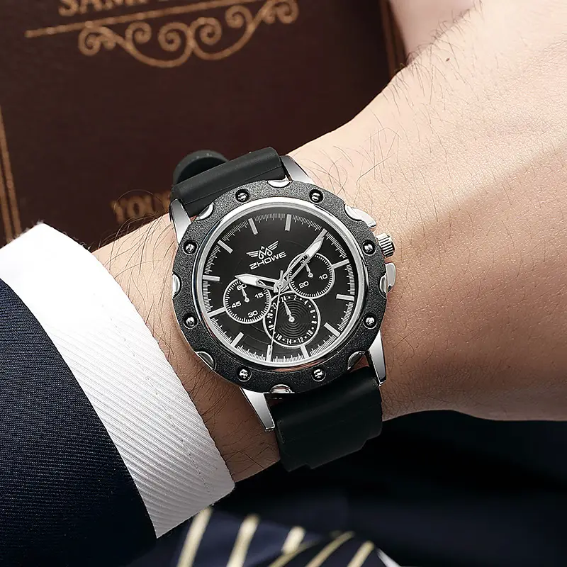 Men's Three-Eye Wormhole Scale Quartz Watch Brown Black Blue - Image 4
